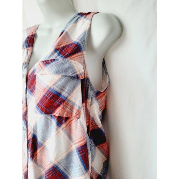 Rock & Republic button front sleeveless plaid medium Y2K top - Picture 2 of 5